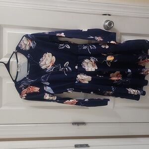 Forever 21 Dark Blue Floral Long Sleeve Dress